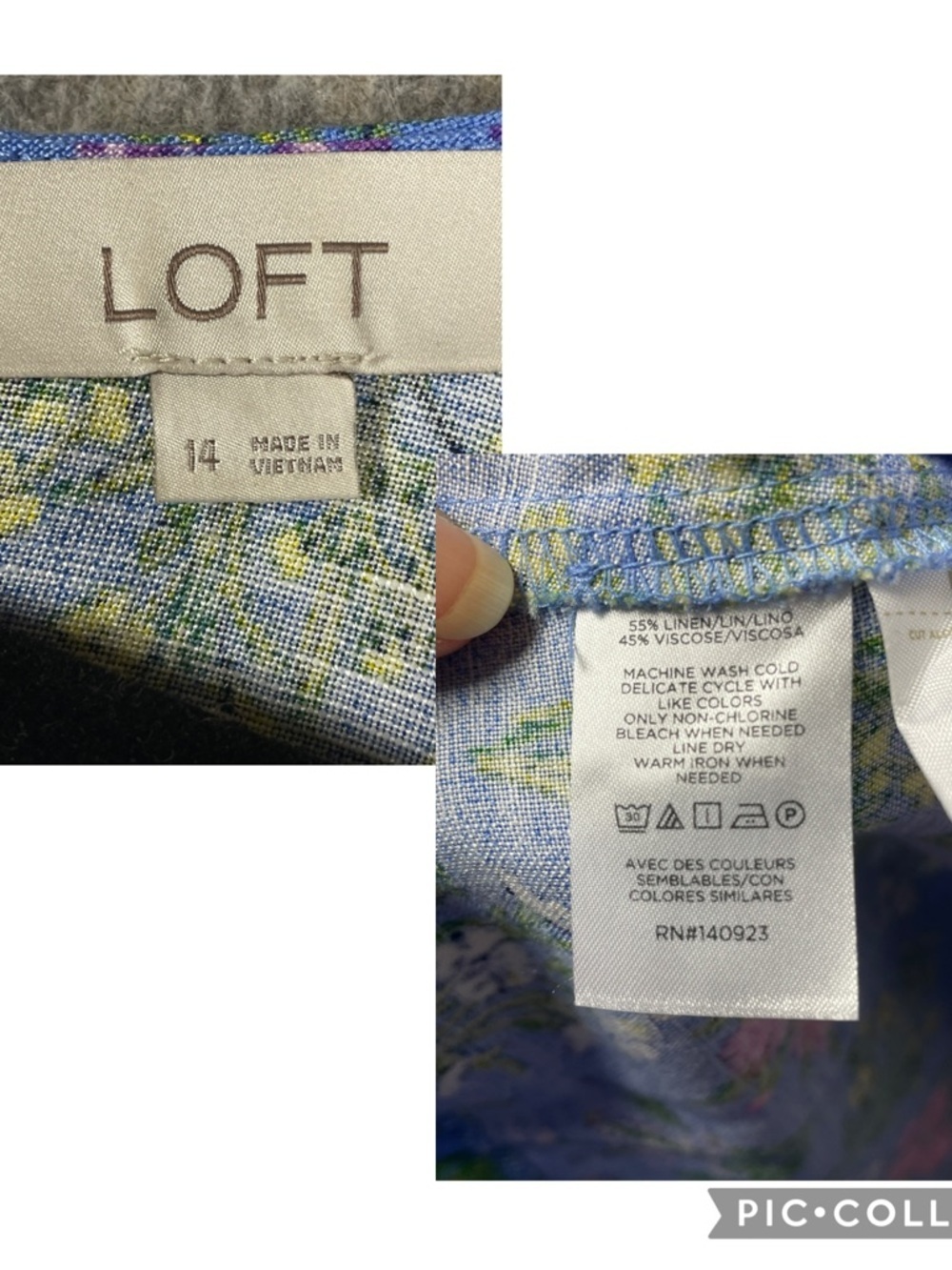 LOFT Linen Periwinkle Floral Print Puff Sleeve Mini BabyDoll A-Line Dress Sz 14 - Picture 3 of 16